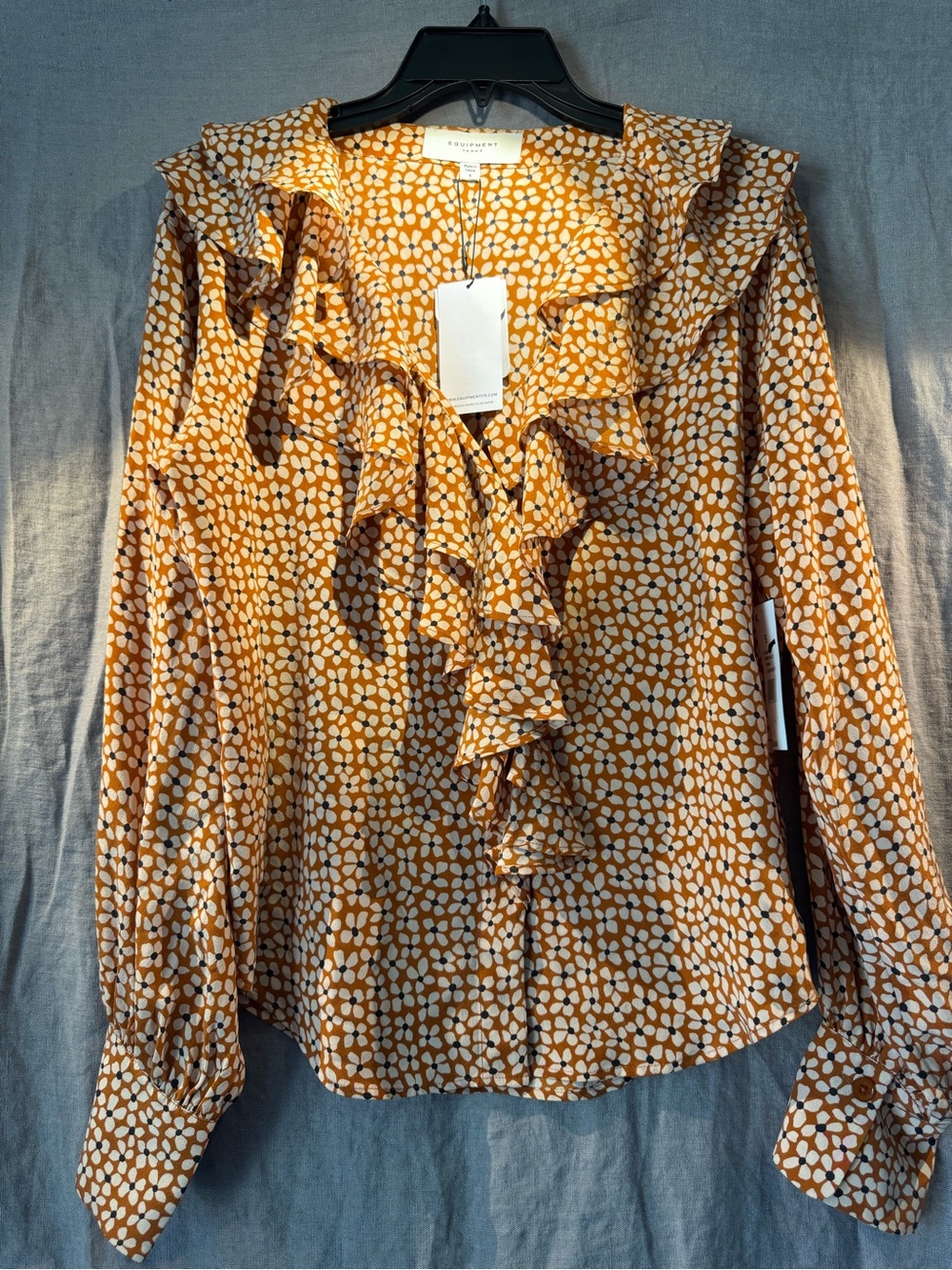 Equipment 100% Silk Ruffle Front Blouse in Umber Mulit